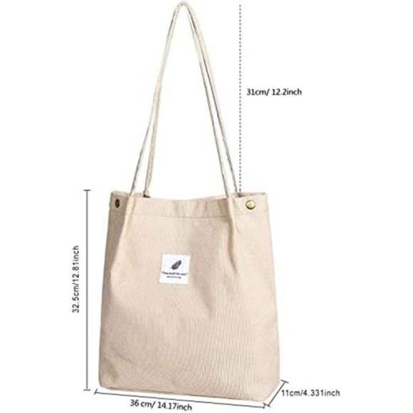 Corduroy Totes Bag Women's Shoulder Handbags Big Capacity Shopping Bag - Picture 7 of 7